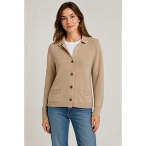 Gap Women's Tan Beige Ribbed Knit Collared Button Up Cardigan Sweater Size XS